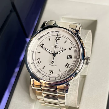 PONIGER, луксозна марка, водоустойчив мъжки часовник от сапфир стъкло, Японски механизъм Miyota 821A, автоматични механични часовници с датата на