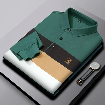 Висококачествена контрастная раирана риза с къси ръкави с бродерия, мъжки младежки топ за почивка, есенна тениска с дълъг ръкав, модни дрехи за мъже