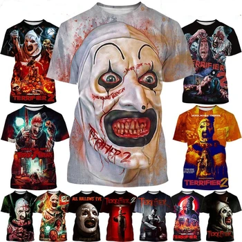 Гореща разпродажба, нова тениска с 3D-принтом, филм на ужасите, през цялата деколте, къс ръкав, Клоун, модерен ежедневни блузи Унисекс