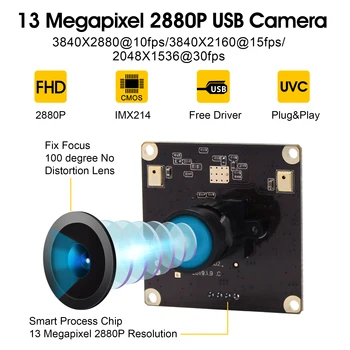 13MP 3840x2880 USB уеб камера, без изкривяване на Обектива USB уеб камера с микрофон Mic