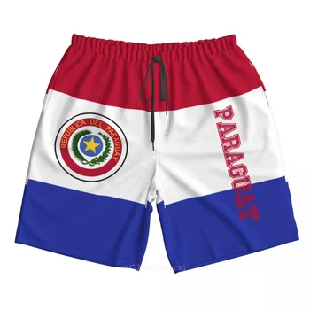 2023 Годишният полиестер, флаг на страната Парагвай, мъжки плажни шорти с 3D принтом, летни панталони за джогинг с джобове