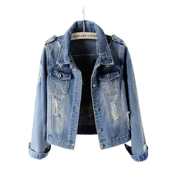 2023, пролетно-есенна дамски къси деним яке, модерно коварен джинсовое палто с дълги ръкави и дупки, студентски ежедневни базова връхни дрехи, дамски H2126