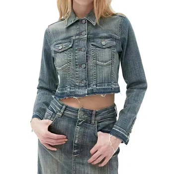 2023 Пролетта и лятото, нова дамски дънкови къси яке / дълга пола са едни и същи стил
