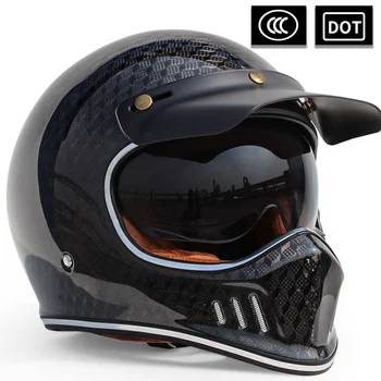 3C Точков Мотоциклет Шлем с Пълно Лице, Абсолютно Нов Ретро Каска, изработени От Въглеродни Влакна, Мотоциклети Състезателна Каска, Мъжки Офроуд устойчив на удари