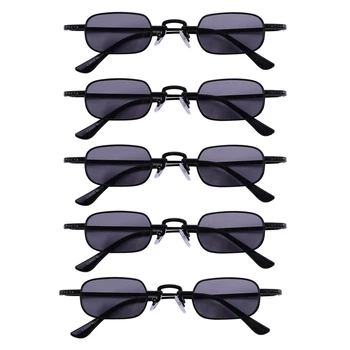 5X ретро пънк очила, прозрачни квадратни слънчеви очила, дамски ретро слънчеви очила, мъжки метална дограма-Черно и Черно-сив