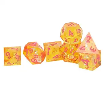 7 бр., набор от разноцветни кубчета, многостранен прозрачна остър ръб, оранжево-розов комплект кубчета с ясни номер