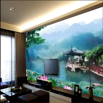 beibehang Големи тапети по поръчка Китайски пейзаж вятърни пейзаж lotus TV background wall papel de parede 3d para sala atacado