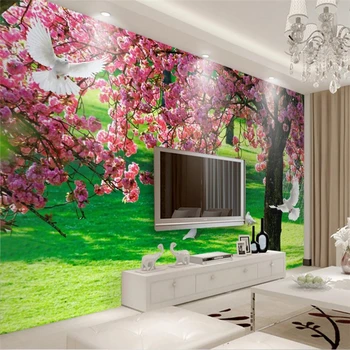 beibehang Сакура дърво телевизор, диван спалня фон на стената потребителски големи стенописи от коприна и копринени тъкани на околната среда тапети
