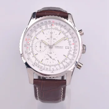 CORGEUT Мъжки кварцов часовник с бял циферблат, хронограф, най-добрата марка за луксозни мъжки модни кожени ръчни часовници с Датата на Relogio 46 мм