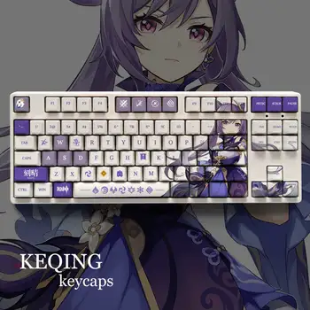 Genshin Impact Press Материал KEQING Pbt Keycaps 108 Клавиши Комплект за 61 87 104 108 Бутонна Механична Клавиатура Oem Профил