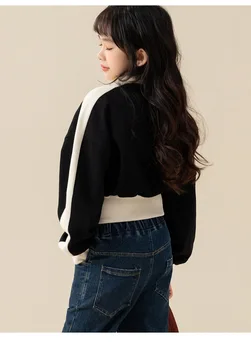 Hoody за момичета с цип 2023, пролетно облекло за корейски момичета, стилни блузи за престъпления с висока талия