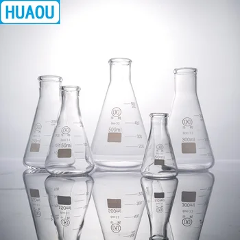 HUAOU 25/50/100 ml Колба Эрленмейера borosilicate 3.3 на стъкло, конусни триъгълна колба, Лабораторно химично оборудване