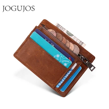 JOGUJOS от естествена кожа, мъжки титуляр за кредитни ID-карти, RFID-портмонета, държач за карти, Портфейл, джоб за пари, мъжки малко в чантата си, Portomonee