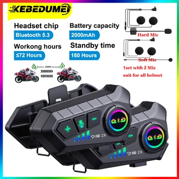Kebidumei Мотоциклет Bluetooth-каска за домофонна слушалка за 2 ездачи, безжични слушалки Intercomunicador Moto Interphone с 2 микрофона