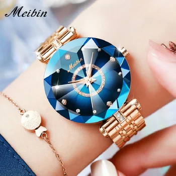 Meibin, луксозни маркови дамски сини часовници, модни дамски кварцов ръчен часовник с диаманти, елегантен Женски гривна, вечерна Рокля за Момичета Reloj Mujer
