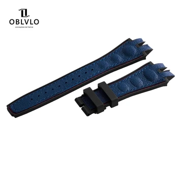 OBLVLO Мъжки дизайн, най-горния слой от телешка кожа, гума материал на фърмуера, каишка от естествена кожа за часовници серия LM