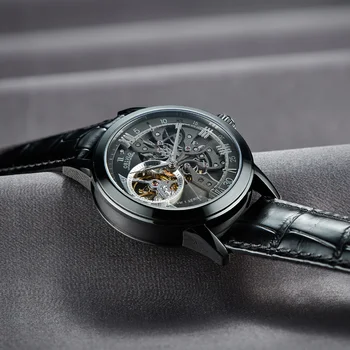 OBLVLO Ретро Модерен мъжки автоматичен часовник с виртуален скелет, механичен стомана каишка от телешка кожа, сапфировые водоустойчив 42 мм ежедневни часовници VM-S