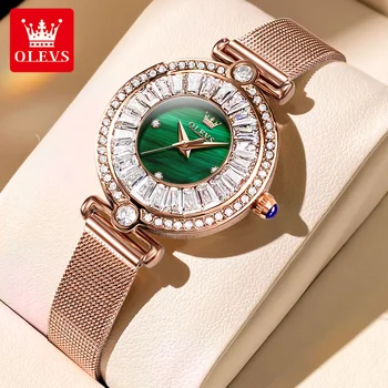 OLEVS Модерни дамски часовници, висококачествени кварцови часовници Жените, решетка от неръждаема стомана, синя Водоустойчива женски гривна