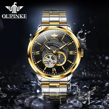 OUPINKE, висок клас марка, луксозни мъжки ръчен часовник, водоустойчив, с светящимся сапфир виртуален скелет от вольфрамовой стомана, автоматични механични мъжки часовник
