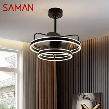 SAMAN Nordic Вентилатор на Тавана, Модерен, Креативен Дизайн, Led Лампа 3 Цвята, Дистанционно Управление за Домашен интериор, Дневна, Спалня