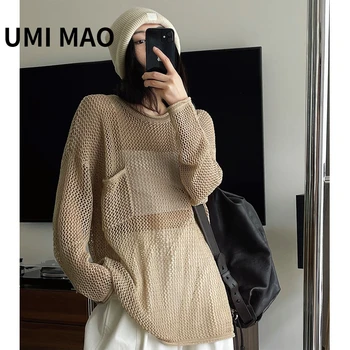 UMI MAO Пролет лято Нова южнокорейската памучен конопляная трикотажная горната риза свободен силует, всекидневни тънък топ с подплата, жена