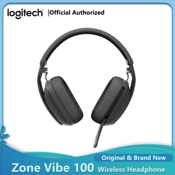 Безжични слушалки Logitech Zone Vibe 100, Bluetooth слушалка, режийни слушалки с микрофон с шумопотискане, леки