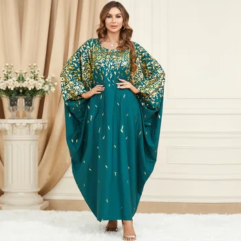 Близък Изток Арабски Дубай Мюсюлманския Рамадан Мода Ежедневни Зелена Позлатен Кмет На С Ръкав 