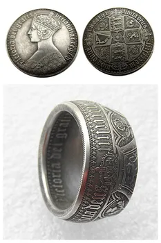 Великобритания, Виктория 1853 г., готическата пръстен с монета от медно-никелевого сплав ръчна изработка, Размери 8-16