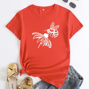 дамски ежедневни риза в стил харадзюку с кръгло деколте, женска тениска с пчели, цветя, буквенными модели дамски памучен тениска