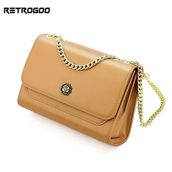 Дамски квадратна чанта от естествена кожа в ретро стил с метална верига през рамо; малка ежедневна дамска чанта с високо качество