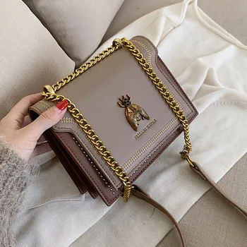 Дамски чанта от веригата за жени, дизайнерски декоративни чанта във формата на пчелите в ретро стил, висококачествени чанти през рамо от изкуствена кожа