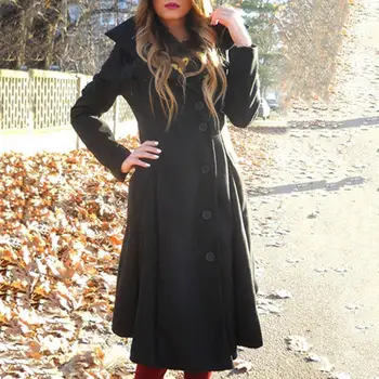 Дамско яке с качулка, палта, зимни закопчалката на копчета, женски дълъг ръкав с ревери, асиметричен плиссированный подгъва, елегантно палто, Връхни дрехи