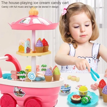 Детски момичета играят във всеки дом, количка за сладолед, количка за моделиране на пъзели, кухненски играчки