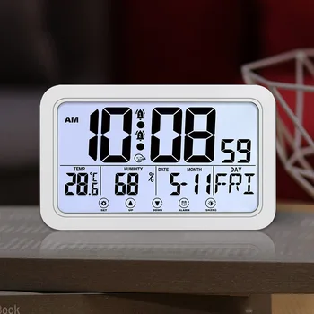 Дигитален будилник led стенни часовници показване на време температура и влажност на въздуха USB акумулаторна батерия термометър, Snooze електронни настолни часа