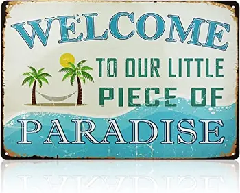 Добре дошли знак на входа, метална значка в ретро стил, подходящ за семеен басейн, речен плаж, фермерска къща, градина, улица