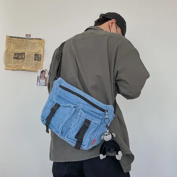 Дънкови чанта през рамо, жените холщовая чанта, чанта за отдих, ретро японската чанта за инструменти с голям капацитет, вятърна чанта-месинджър