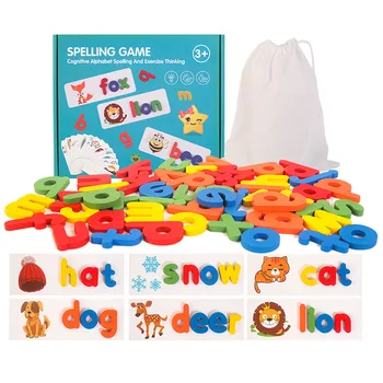 Дървена игра-пъзел с 52-зернистыми букви, пъзел игра за ранно изучаване на английски език играта-пъзел с избора на думи