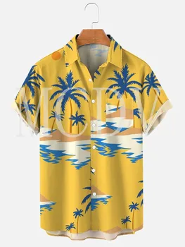 Ежедневни хавайска риза с 3D принтом Palm Beach, мъжки и дамски ежедневни дишаща хавайска риза с къс ръкав