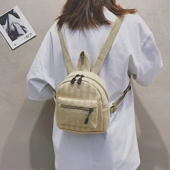 Жена Раница, Дамска мода слама училищна чанта ръчна изработка, лятна плажна дамска чанта от ратан, малка чанта за пътуване, раница