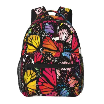 Жена раница, Многоцветен училище раницата с пеперуди за момичета 2023, Модерна чанта, Ученическа раница