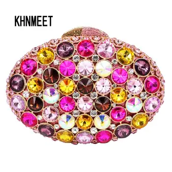 Клатч KHNMEET, овални луксозна вечерна дамска чанта, с диаманти и скъпоценни камъни, сватбен портфейл, дамска банкетная бутиков чанта SC546