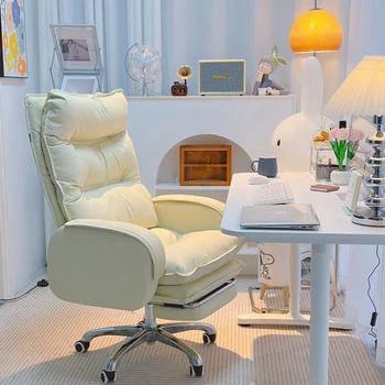 Кожен офис стол луксозен клас, удобен ергономичен стол с поставка за краката, офис шезлонг, офис мебели за дома