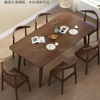 Комбинация от масата за хранене и столове от масивно дърво Домакински Малък апартамент Цвят на скандинавския орех Модерен Прост Ресторант с Правоъгълна форма