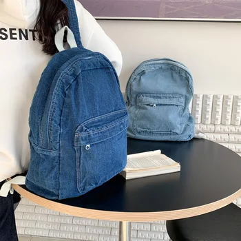 Корейски модерни раници за студенти, женски реколта дънкови ежедневни чанти през рамо, училищен раница за тийнейджъри, модни пътни чанти