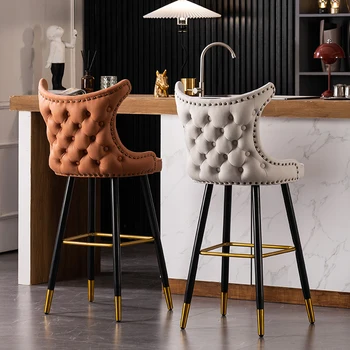 Леки бар столове лукс от американската кърпа за кухня, Модерен минималистичен бар стол с облегалка, креативен дизайнерски домакински стол