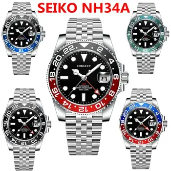 Луксозни Механични Ръчни Часовници NH34 10bars GMT Часовници Corgeut Марка Jubliee От Сапфир Стъкло За Плуване Мъжки Часовници С Осветление reloj hombre