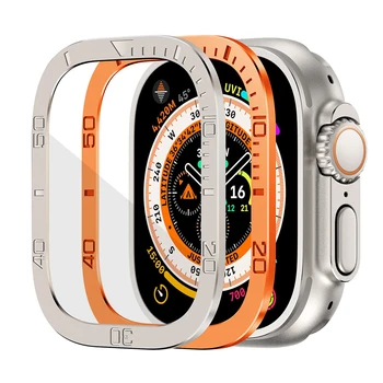 Метална Рамка за Apple Watch 49 мм Калъф с Предпазно Фолио от Закалено Стъкло Bezel Пръстен Броня за iWatch Ultra 49 мм Дрън