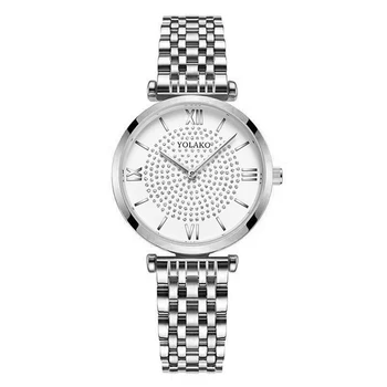 Модерен дамски часовник с метална каишка във формата на звезда, инкрустирани с диаманти