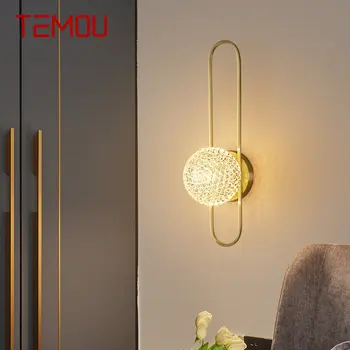 Модерен месинг, с монтиран на стената лампа TEMOU, led златното аплици, Лесен и луксозен творческо писане за домашен интериор дневна