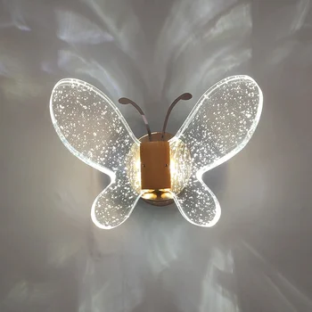Модерен проста кристална стена лампа с пеперуда, нощна лампа, огледало, предно лампа, детска стая, хол, домашни осветителни тела